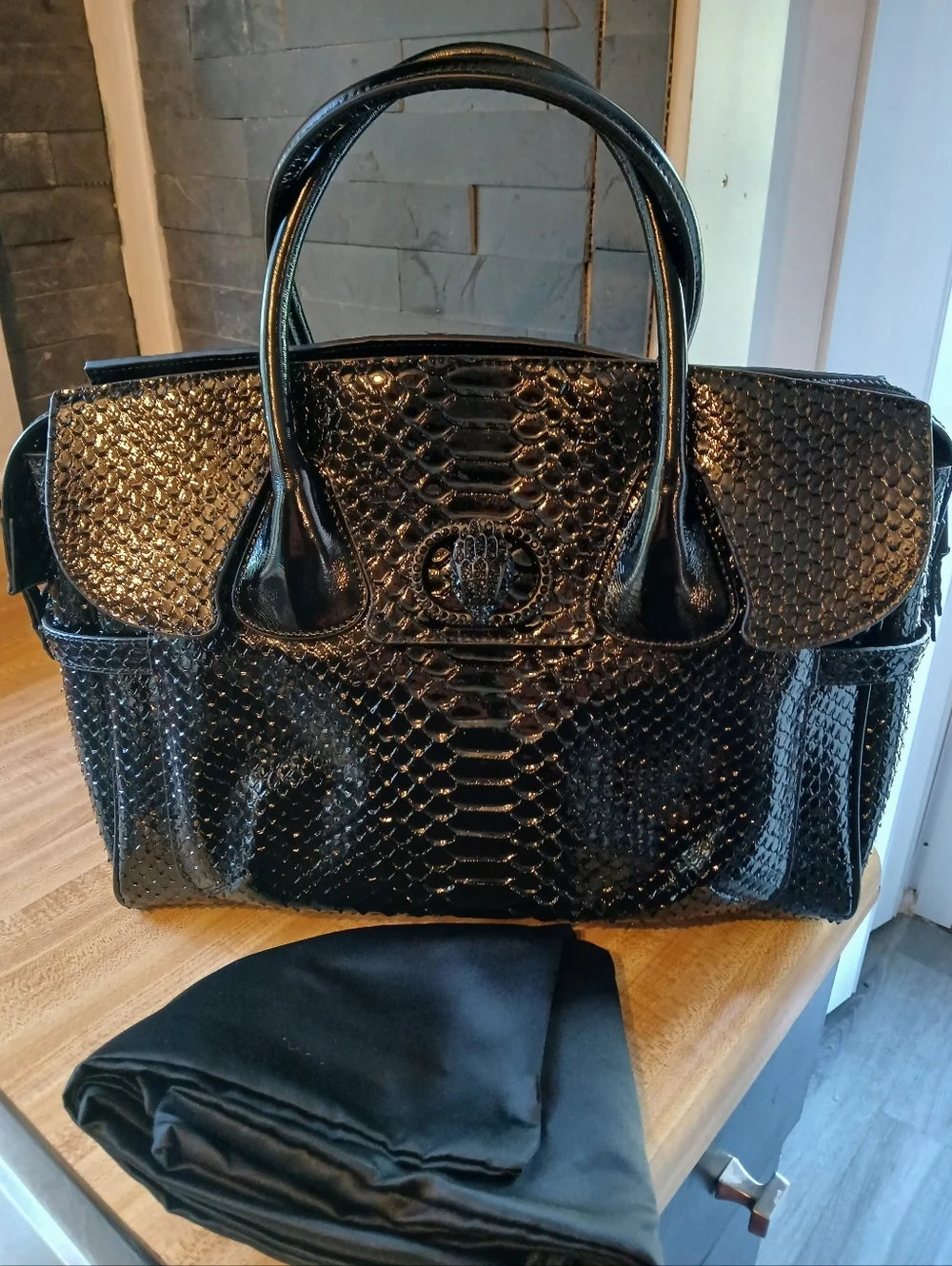 Kurt Geiger Black Patent Embossed Leather Tote